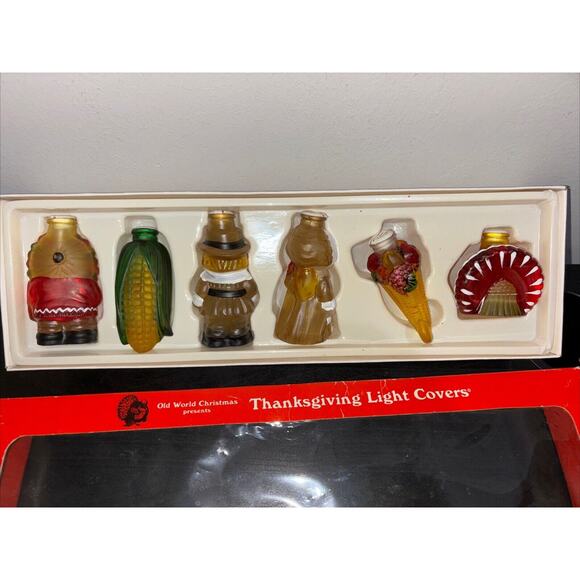 VTG Old World Christmas Thanksgiving Light Covers Set of 6 w/Box New Pilgrims - Picture 10 of 15